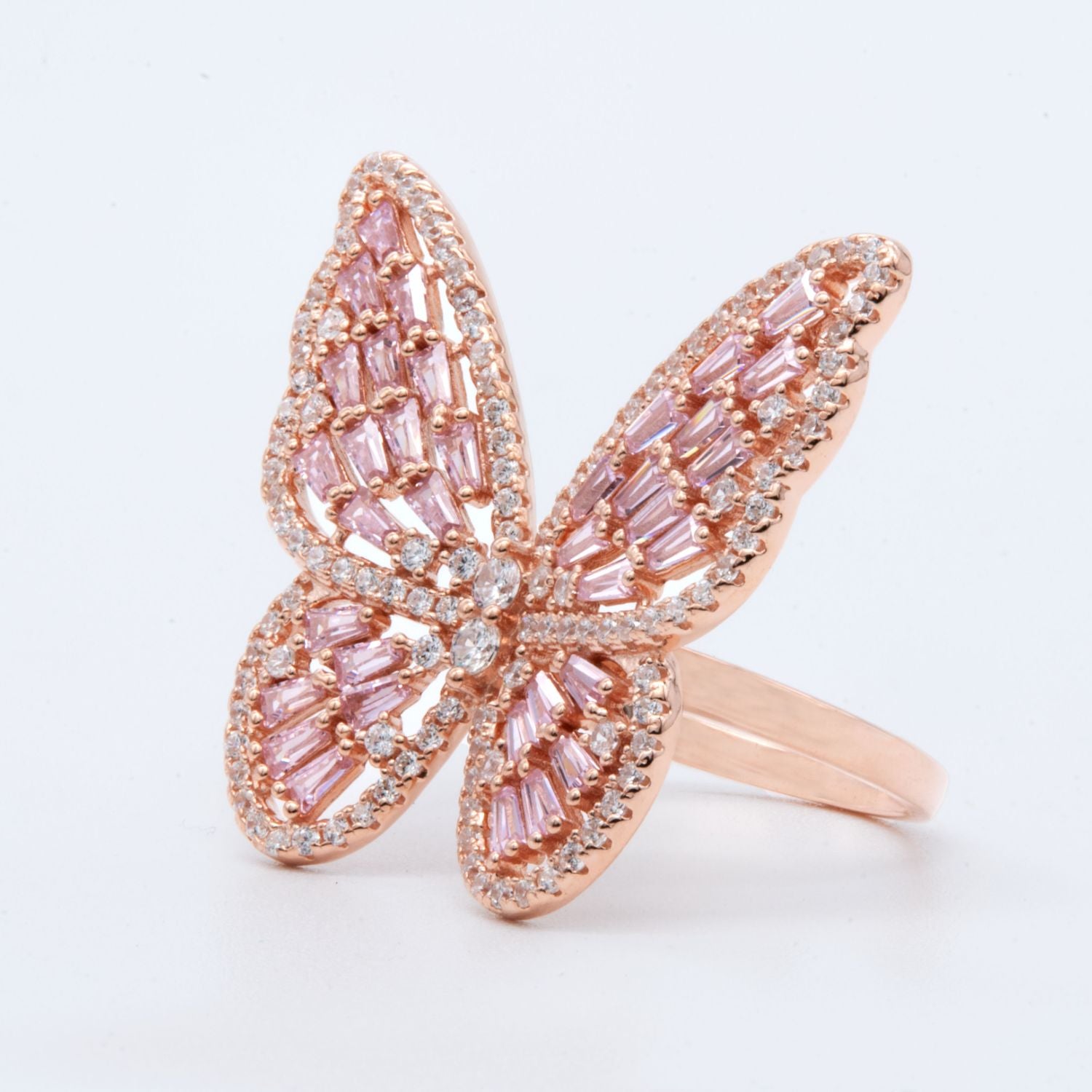 Pink Baguette Butterfly Ring